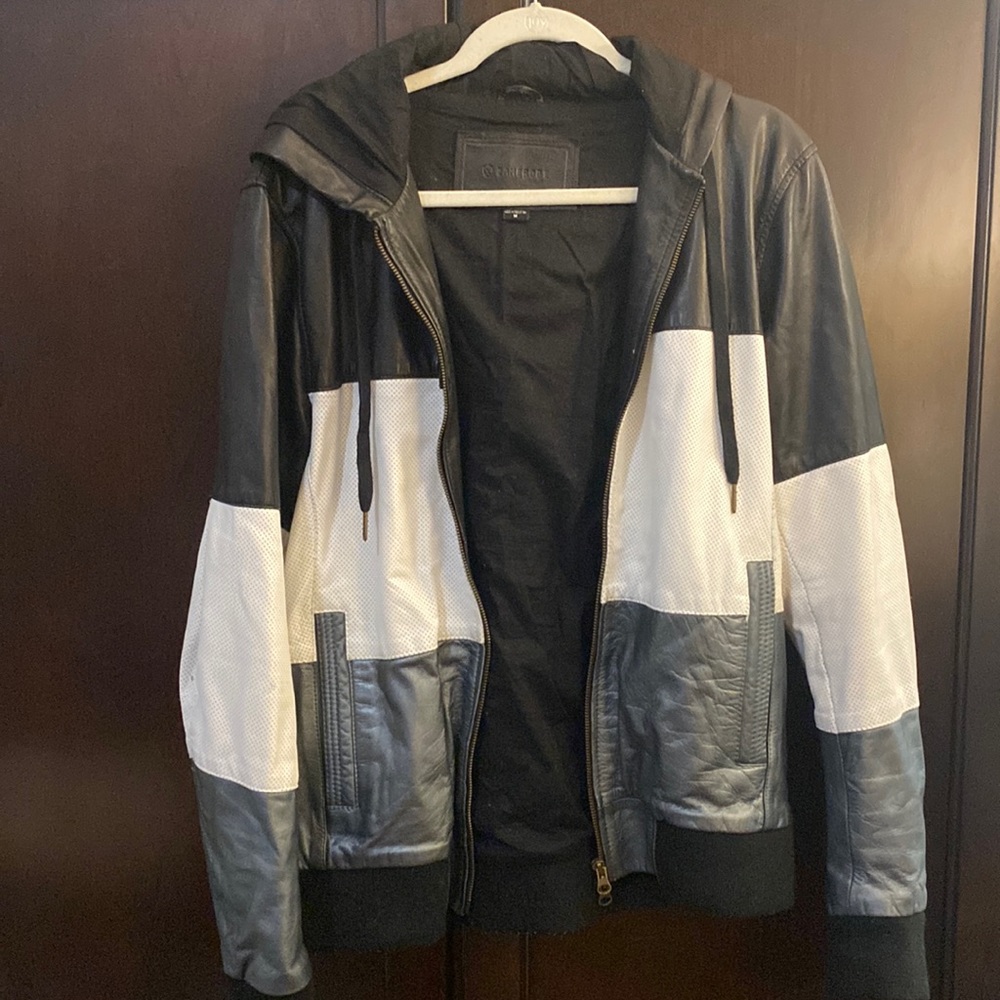 RARE Zanerobe tri-color hooded leather jacket size medium